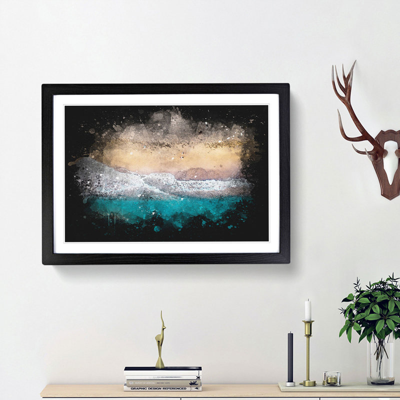 Walking upon a Beach in Corfu Greece - Picture Frame Graphic Art Print, 33cm H x 45cm W x 2cm D, Black Framed