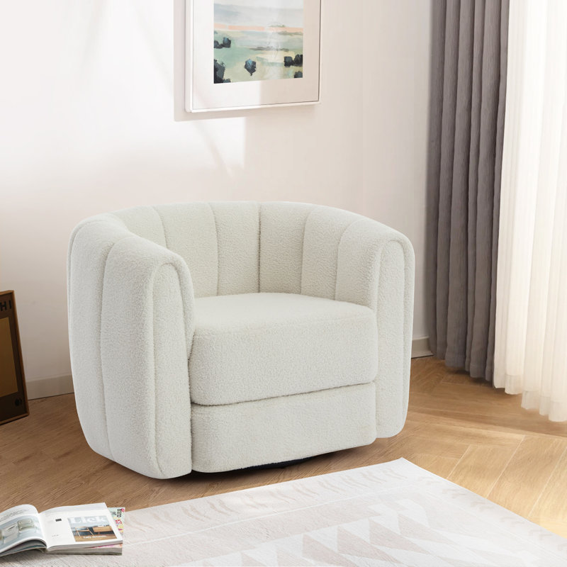 Fauteuil demi-tonneau pivotant, fauteuil d'appoint rond moderne pour le salon, Blanc