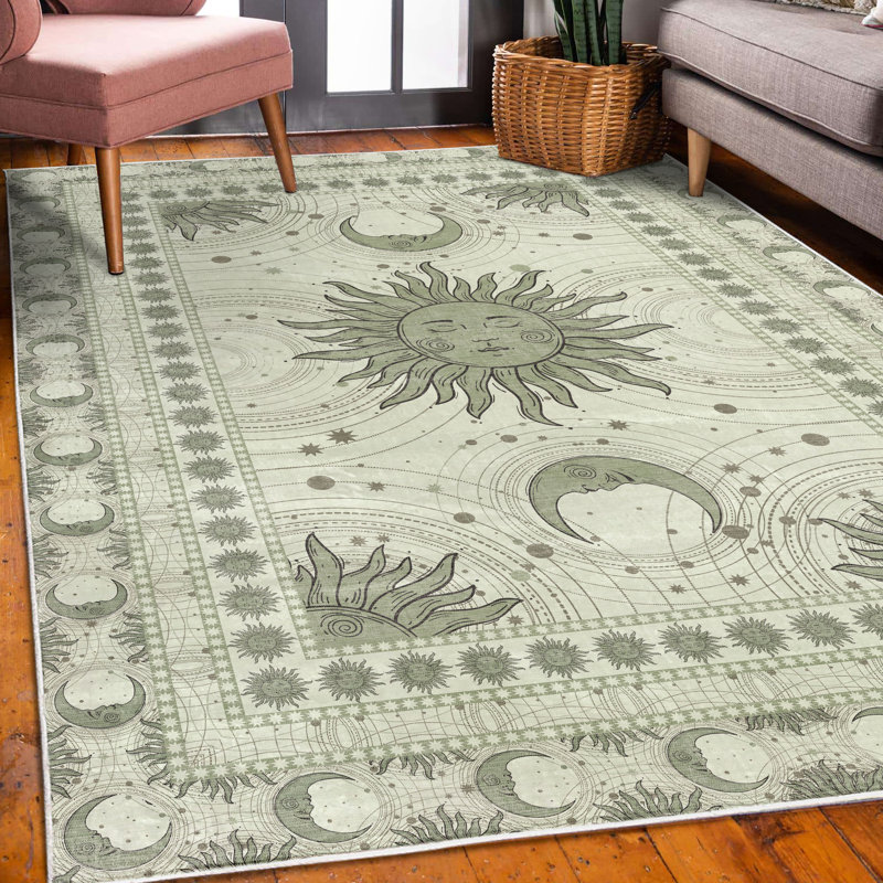 Luxama Sun and Moon High Density Long Fiber Poly Threads Decorative Area Rug Carpet, Rectangle 5'1" x 7'5"