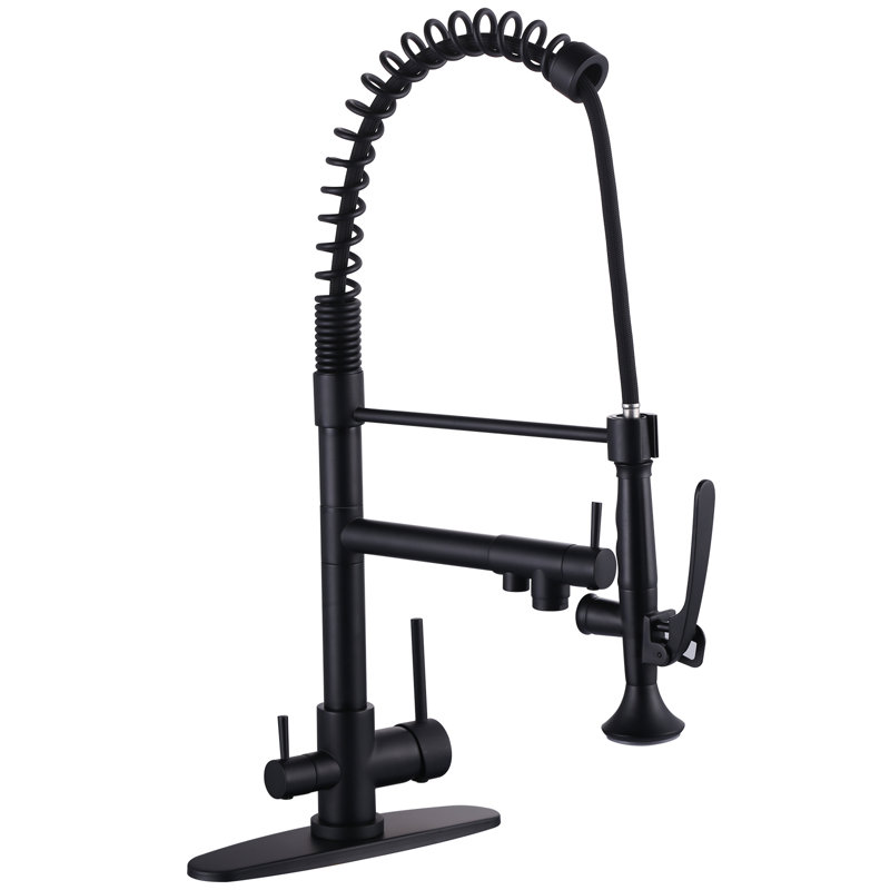 Commercial Style 3-In-1 Pull Down Kitchen Faucet With Drinking Water Kitchen Faucet, Matte Black