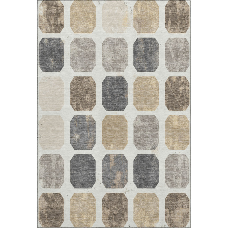 Tapis géométrique de qualité supérieure lavable à la machine Ralston AMF1950, Rectangle 10 pi x 14 pi