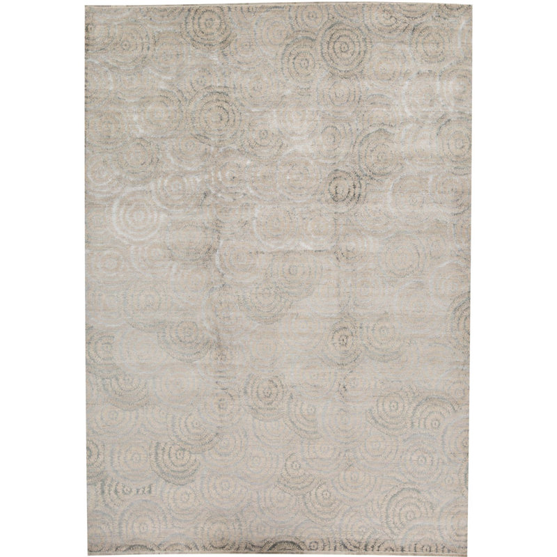Tapis noué la laine/soie ivoire à la main Windsom, Rectangle 9 pi x 12 pi