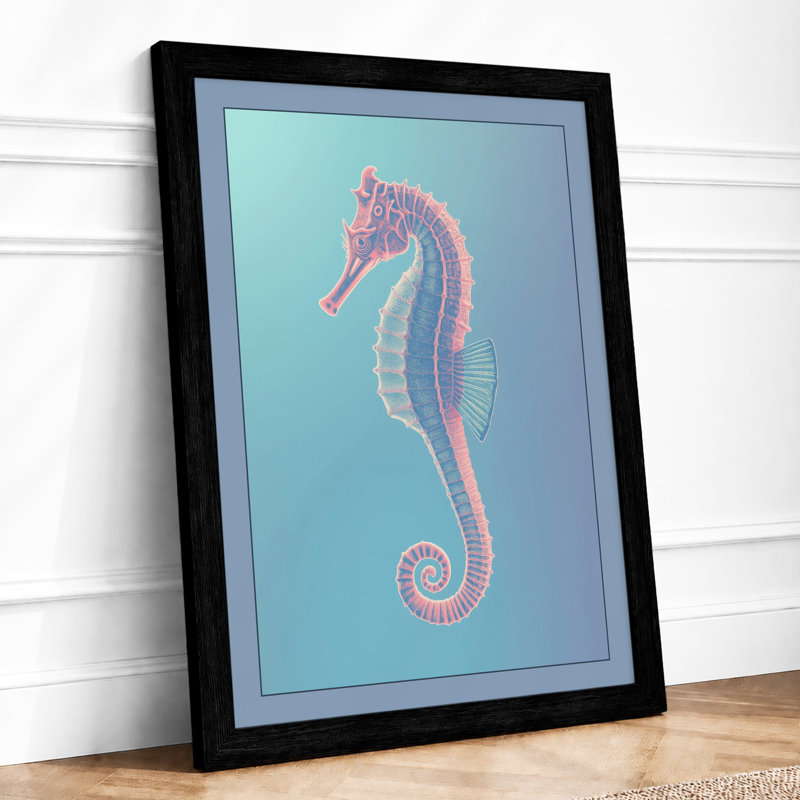Seahorse Elegance Coastal - Framed Print, A2 - 59.4 x 42.0 cm, Black
