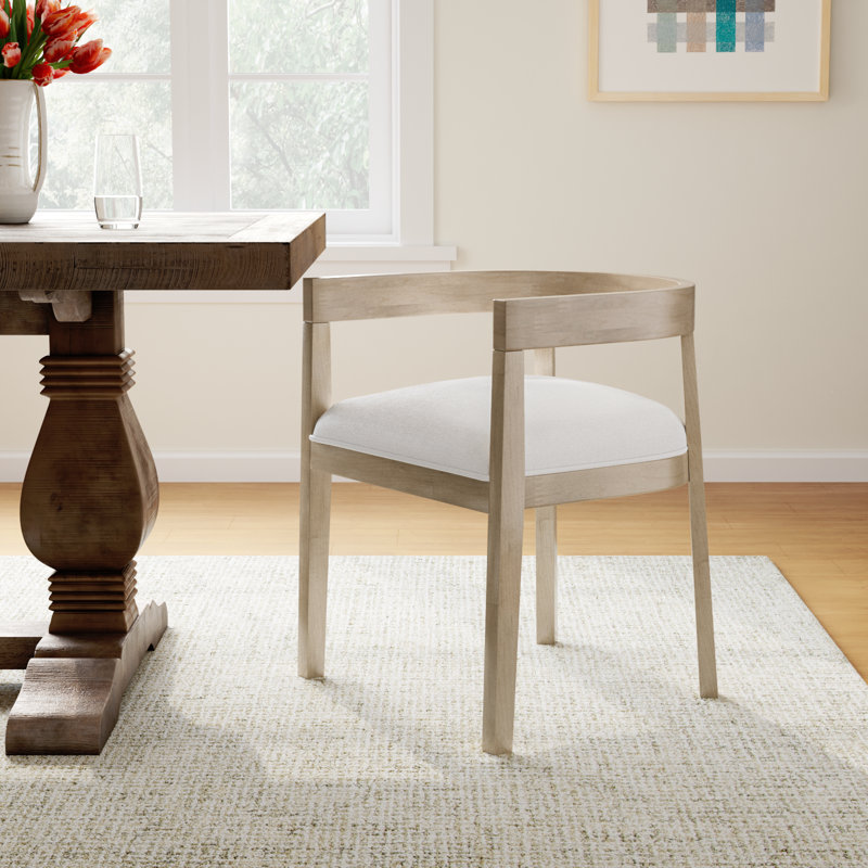 Daney Peony Fabric and Rubberwood Dining Chairs, Light Ash, Beige Polyester Blend