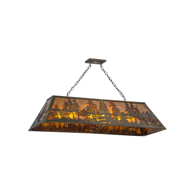 Antique Copper and Amber Glass Pine Tree Pendant Light