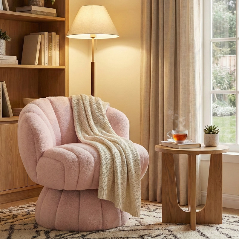 Chaise de meuble-lavabo pivotante rembourrée avec coussin, Rose