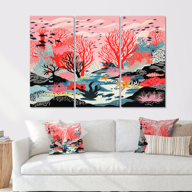 Ripon - ensemble de reproductions d'art mural corail, Toile tendue, H 32 po x l 48 po x P 1 po