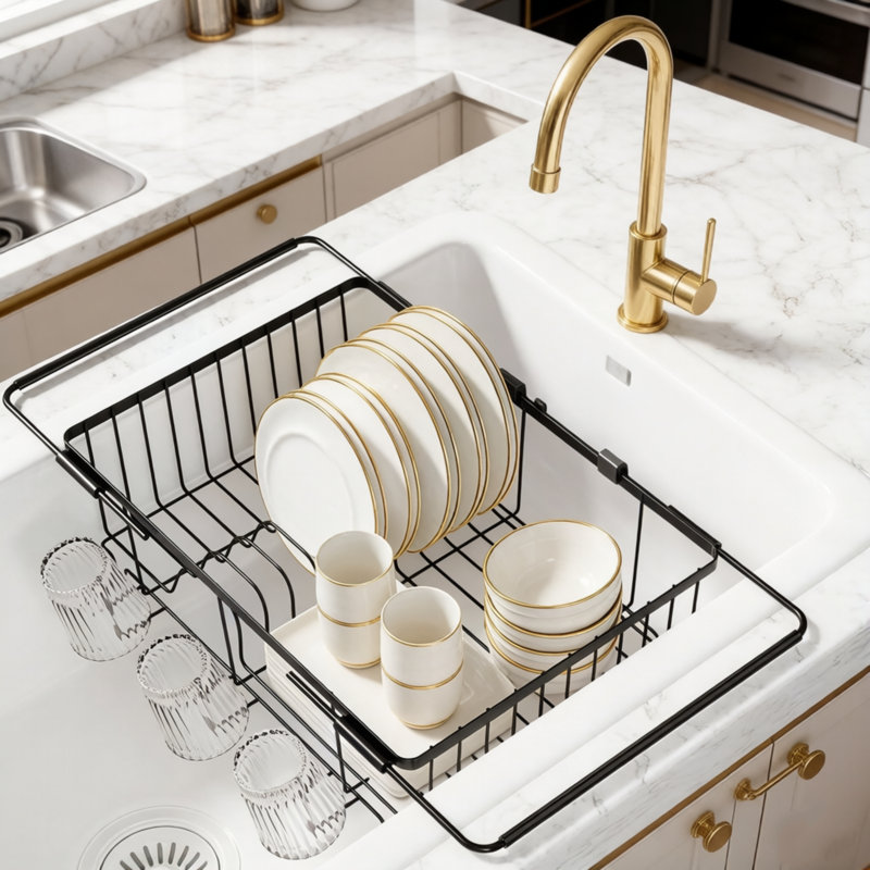 Dish Drying Rack Space Saving Small for Kitchen Counter, Rust Resistant Compact Dish Drainer Organizer