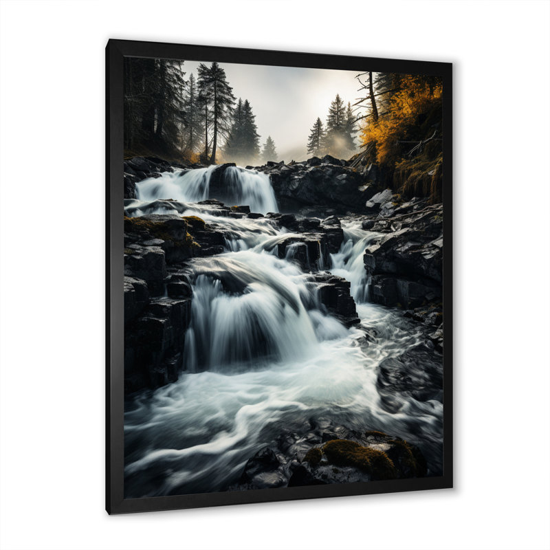 «Waterfall Dancing Cascades II», reproduction sur toile, Cadre simple noir, H 20 po x l 12 po x P 1 po