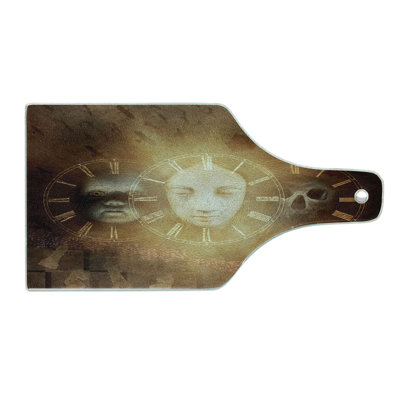 Ambesonne Gothic Tempered Glass Cutting Board Spooky Scary Skull Yellow Tan