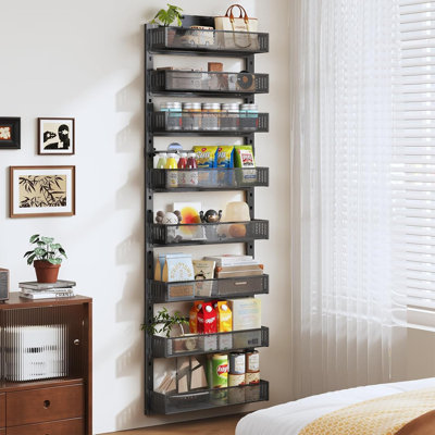 Organisateur de porte de garde-manger et rangement, grand support à épices en métal à 8 niveaux au-dessus de la porte, étagère murale ou suspendue 2 en 1