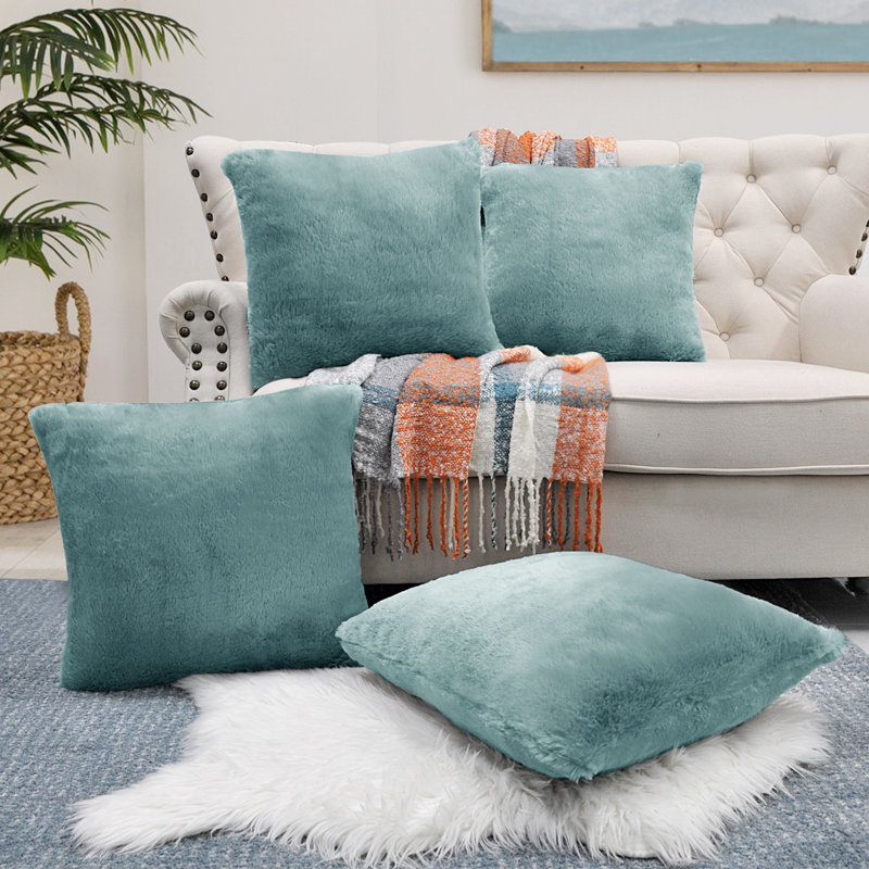 Housse de coussin réversible en fausse fourrure, Bleu sarcelle