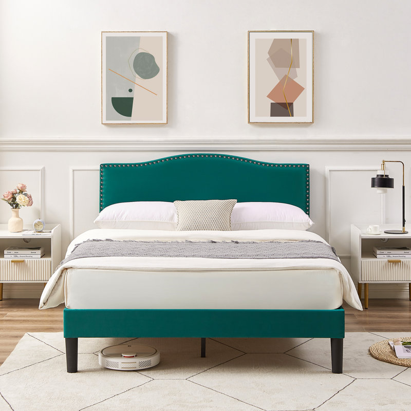 Structure de lit tapissier Auxter, Grand, Vert foncé