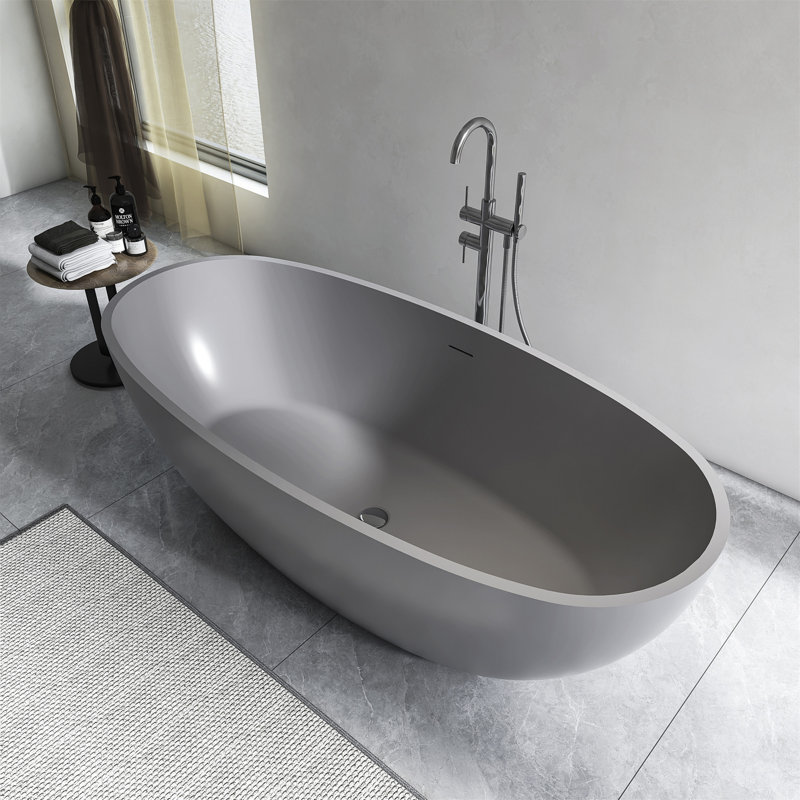 Baignoire de trempage autoportante 65,2 pouces pour salle de bain, Gris foncé