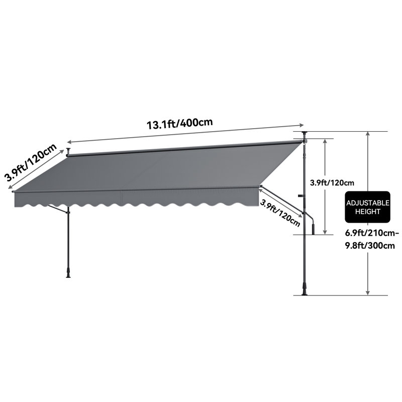 Edrosie Inc 118.1'' H Retractable Patio Awning Window Awning Door Awning, 118.1" H x 157.48" W x 47.2" D