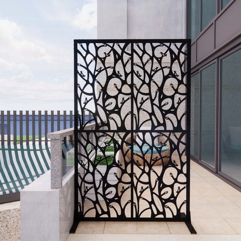 Écran d'intimité en métal, séparateur décoratif autoportant pour l'intérieur et l'extérieur, Noir
