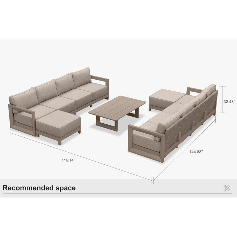 PURPLE LEAF Patio Furniture Set With 9.6" Thick Cushion And Soft Pillows Outdoor Sectional Sofas Modern Outdoor Conversation Sets For Yard Porch Deck, Khaki