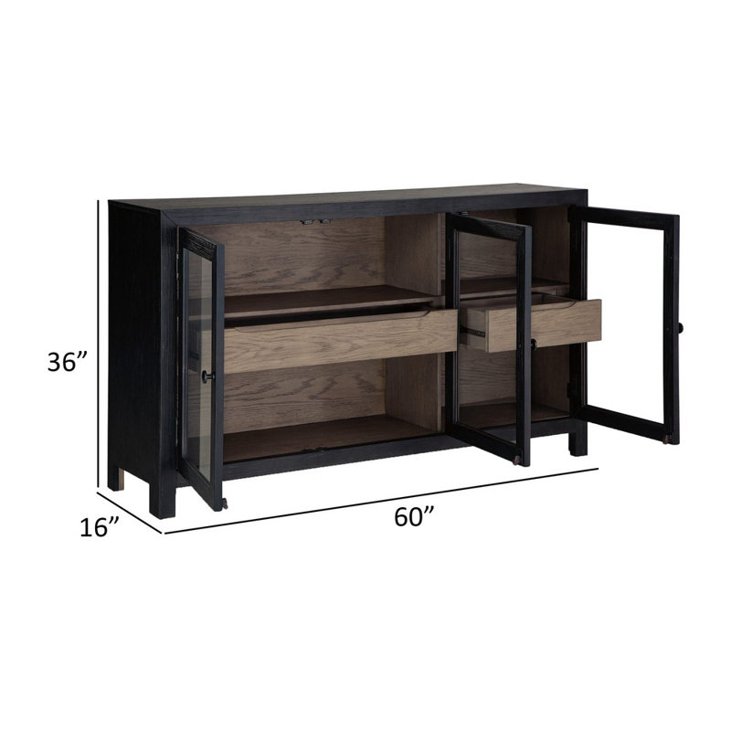 Black and Gray 3-Door Wood Accent Cabinet with Adjustable Shelving