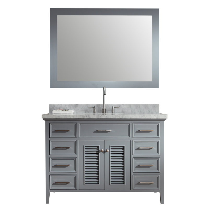 Ensemble de meuble-lavabo de salle de bain simple avec miroir 49 po Hamil, Gris