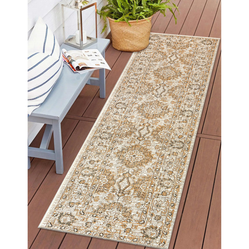 Kaed Oriental Tan Indoor / Outdoor Area Rug, Runner 1'11" x 7'6"