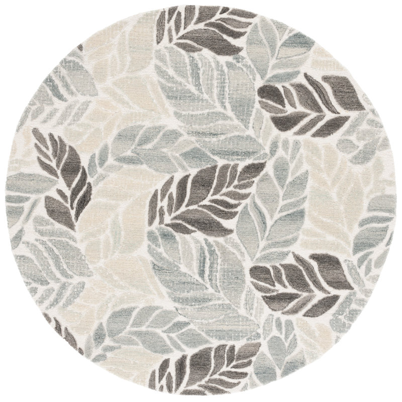 Msr Jardin Martha Stewart 300 Hand Tufted Wool/Cotton Floral Rug in Ivory/Grey, Round 6'