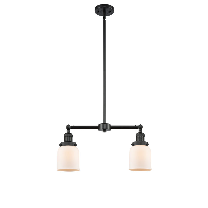 Bell - 2 Light 21" Island Light, Matte Black, 6 Watt Vinage LED Bulb, Matte White Cased