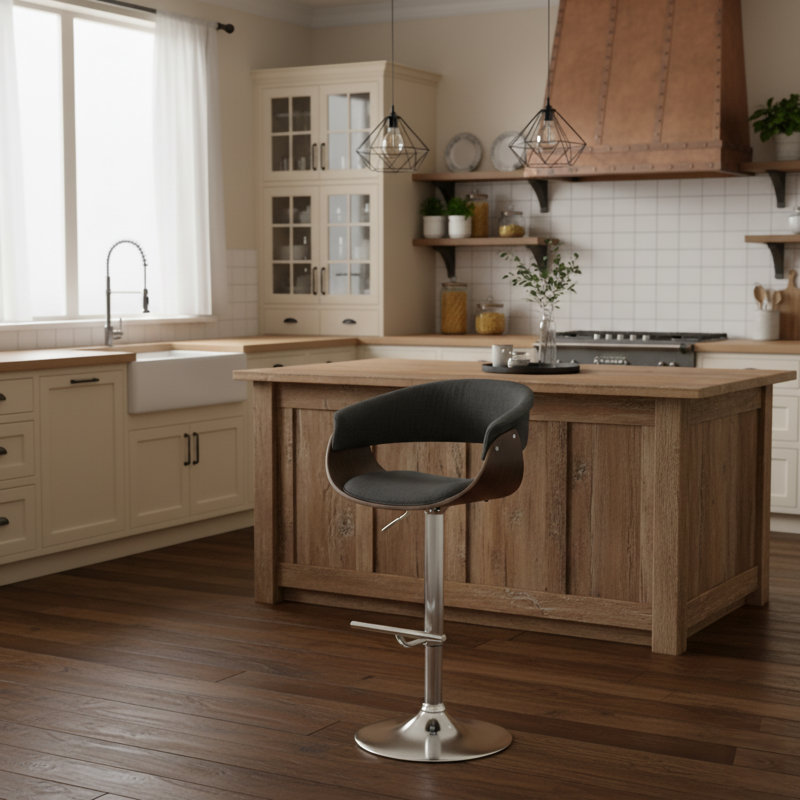 Swivel Upholstered Adjustable Height Counter Stool, Brown