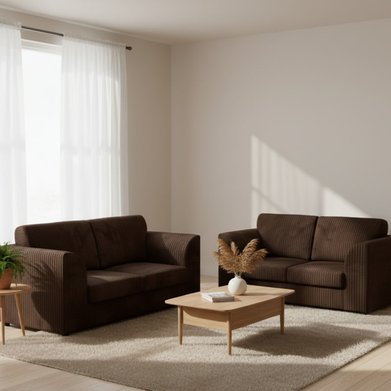 Jambo Cord 3 and 2 Seater High Back Cushion Sofa Set, Brown