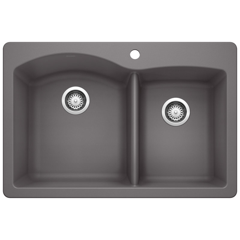 Diamond SILGRANIT 33" L x 22" W Double Bowl Drop-in/Undermount Kitchen Sink, Cinder