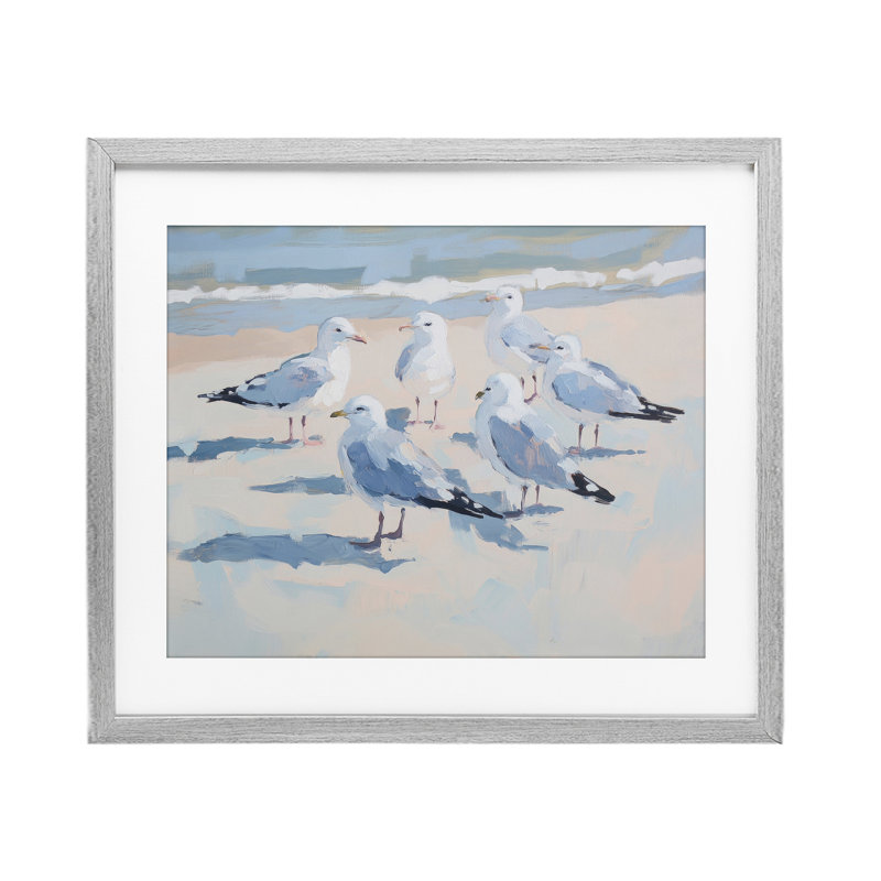 Summer Seagulls Crowding Shore, reproduction encadrée sous verre, conception de Sissi et Seb, H 13 po x l 16 po