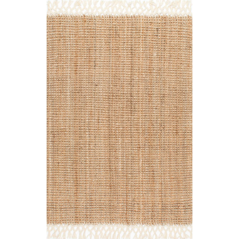 Werts Handmade Tufted Farmhouse Jute Tasseled Brown Rug, Rectangle 8'6" x 11'6"