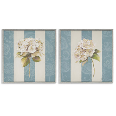 Hydrangeas on Blue Strips 2 PC Giclee Art Set by Patricia Pinto