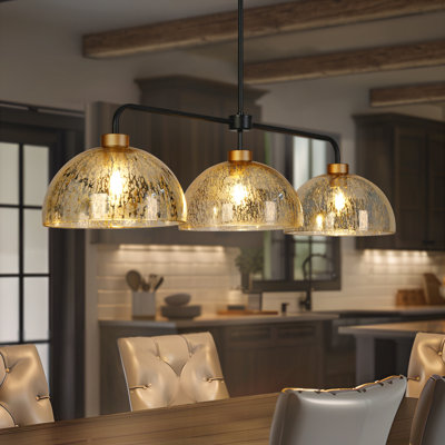 3 Light 45inches Dimmable Modern Kitchen Island Linear Pendant Mercury Glass Shades