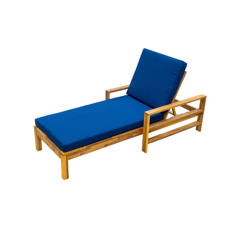 Acacia Wood Adjustable Backrest Outdoor Lounge Chair, Suitable For Gardens, Terraces, And Poolside Areas, Blue