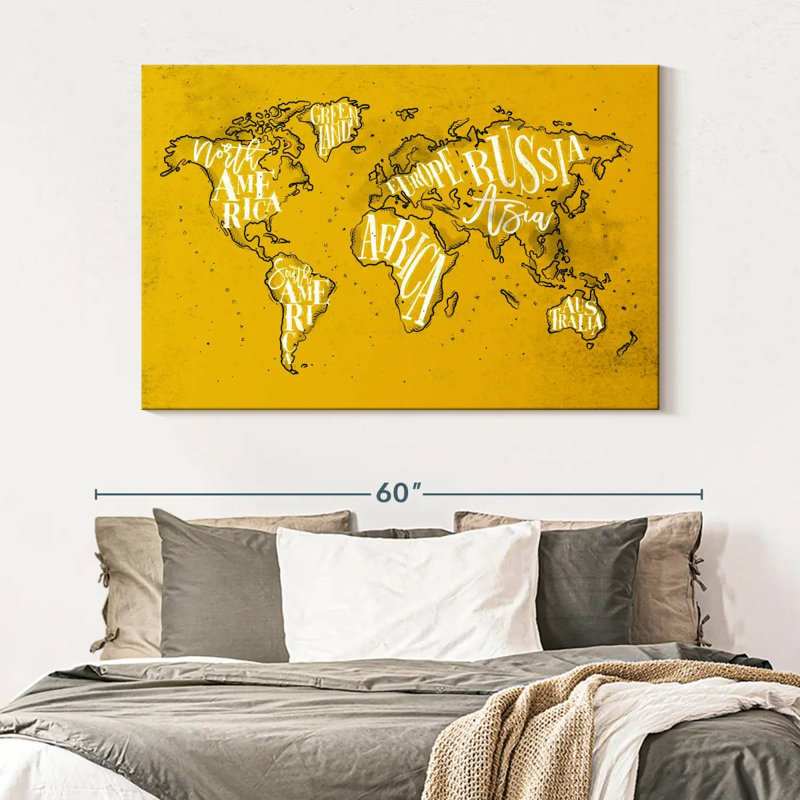 Carte du monde jaune Aliaz, H 34 po x l 51 po