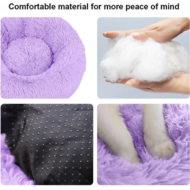 Small Purple Orthopedic Plush Pet Bed with Slip-Resistant Bottom