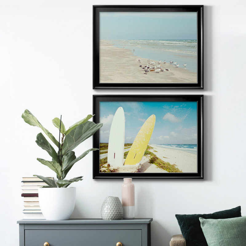 Padre Island Shore Birds - Ensemble de 2 reproductions d'art sur toile encadrées, H 26,5 po x l 73 po x P 1,5 po, Noir, Blanc
