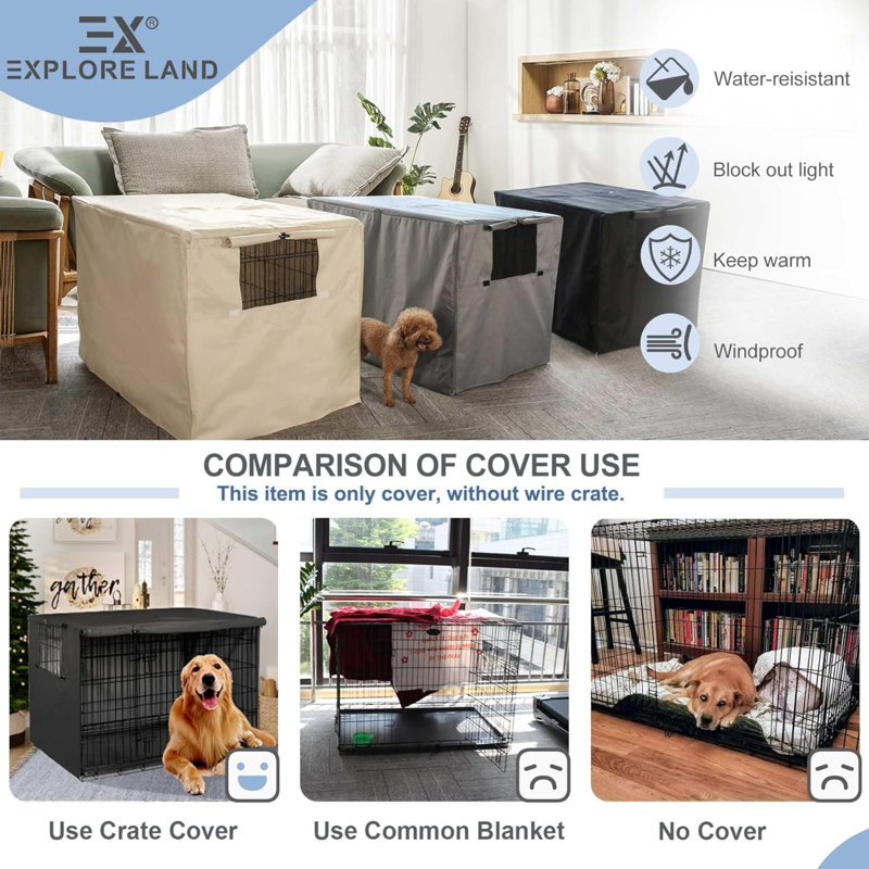 Emmerly Polyester Pet Crate Cover, 45" H x 37" W x 54" D, Black