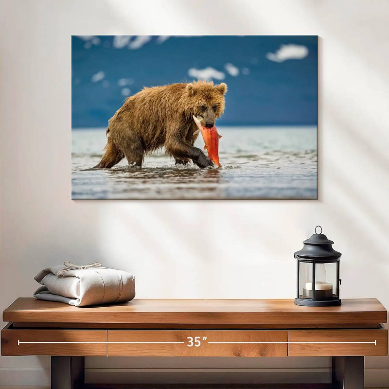 Grizzly de Brampt mangeant du saumon, H 16 po x l 24 po