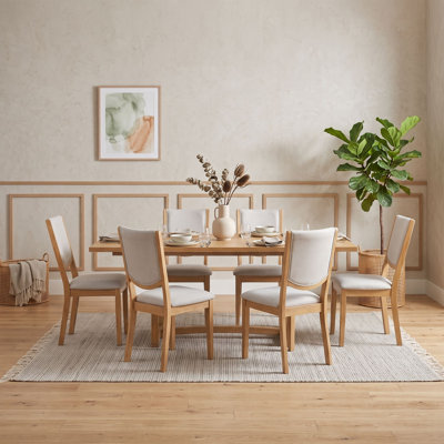 7-Piece Extendable Dining Table Set with Removable Leaf, 6 Upholstered Chairs for Dining Room