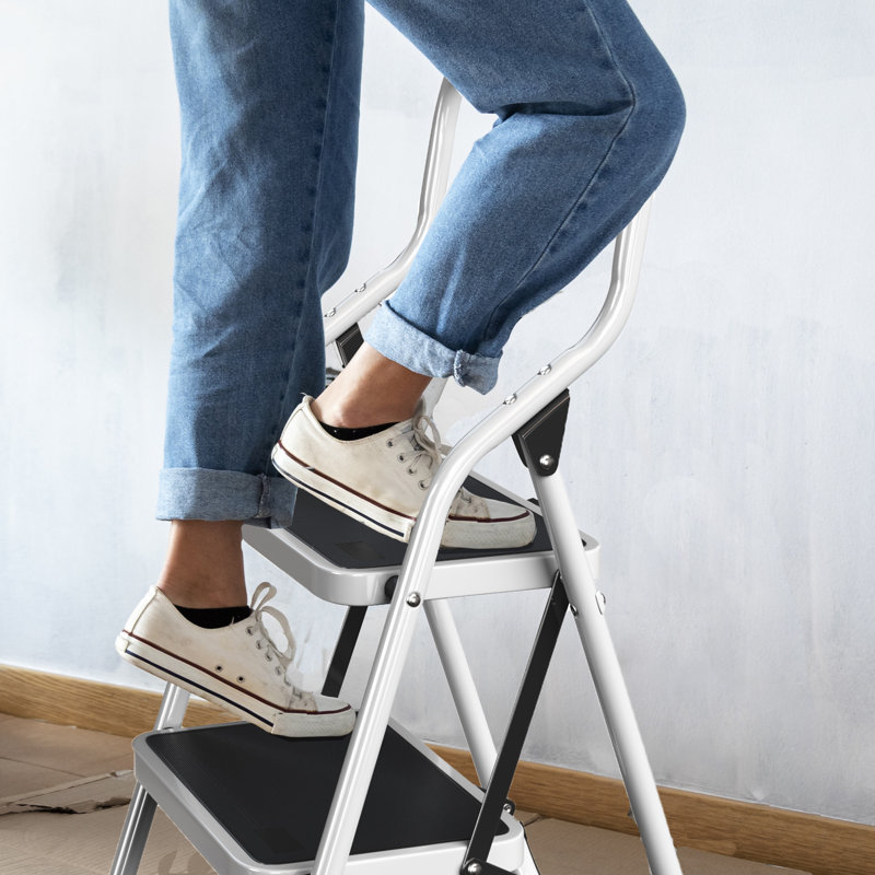 3-Step Stool Folding Ladder for Adults - 330lbs Capacity with Tool Bag, Nonslip Feet, 3.8 ft.