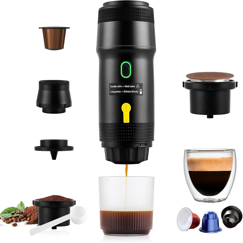Cafetière portative à espresso 3-en-1, machine à chauffer sans fil à haute pression 20 bar avec chargement USB, compatible avec le café moulu et toutes les capsules, infusion froide / chaude pour le voyage, le camping, la maison, le bureau et le camping-car