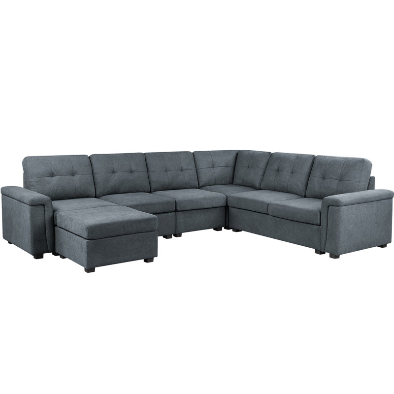 7 modulaires en tissu gris avec coussins de dossier de 119 po, siège amovible et accoudoirs confortables pour 7 sièges, accoudoirs, coussins