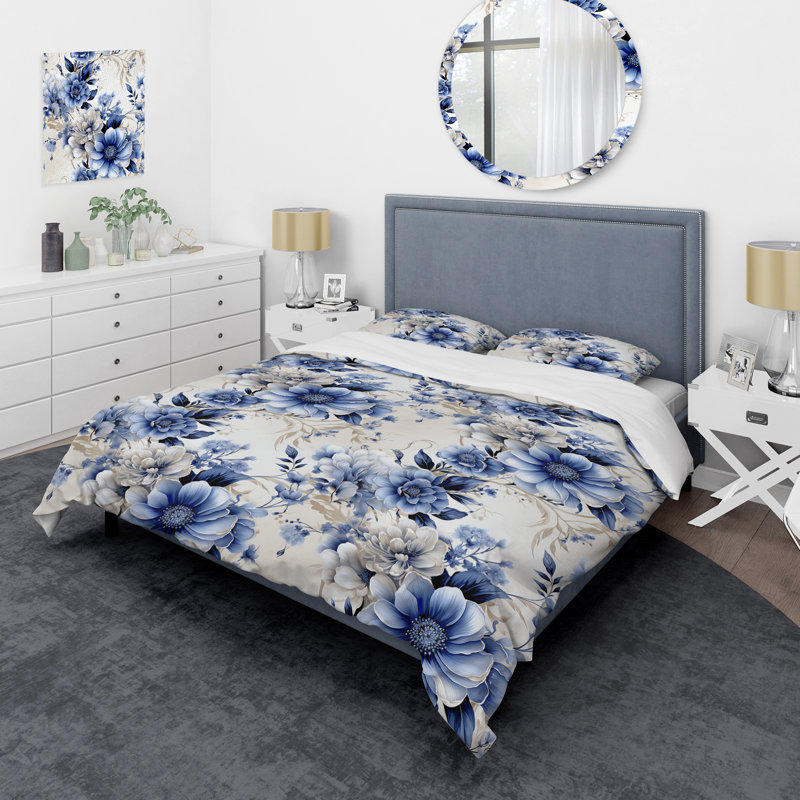 Ensemble de housse de couette Intricate Cobalt Lace Victorian Pattern III, Housse de couette pour grand lit et 2 taies décor