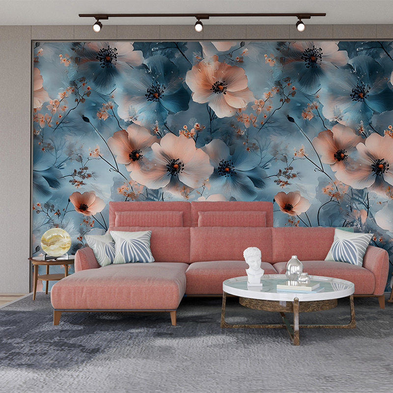 Rouleau de papier peint à motif floral anémone Blue Blush