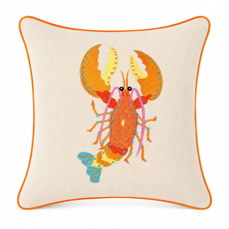 Archipelago Embroidered Cotton Blend Reversible Throw Pillow, Feather