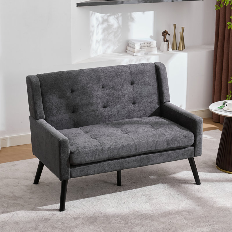 47.24" Wide Tufted Back 2-Seater Accent Chair With High-Density Foam Cushion Premium Linen/Suede Loveseat Sofa For Small Spaces