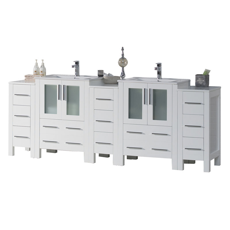 84" Double Bathroom Vanity with Sink, White