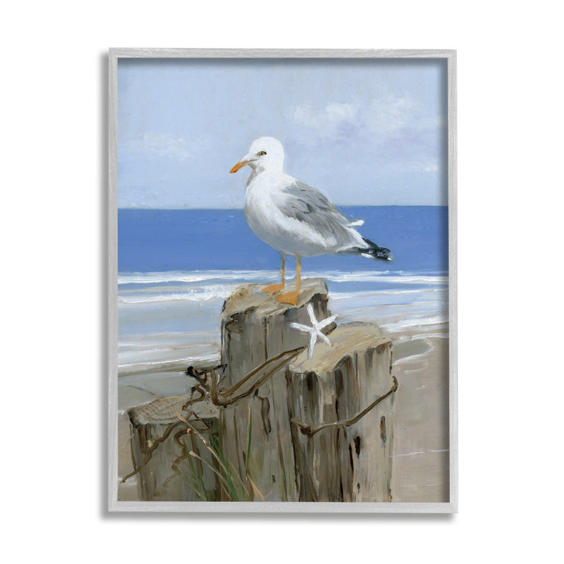 Été, mouette et étoile de mer, poteau de plage nautique noir, estampe numérique de Sally Swatland, H 20 po x l 16 po
