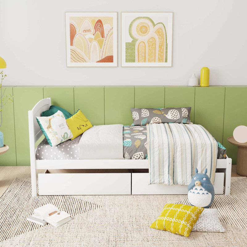 Lit plateforme avec deux tiroirs, Blanc